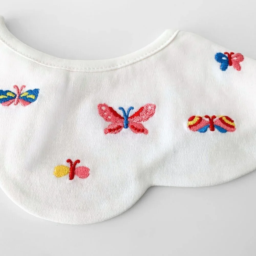 NWT Pretty Boutique Baby Girls Bibs Scalloped Edge Butterfly Embroidery Set of 3